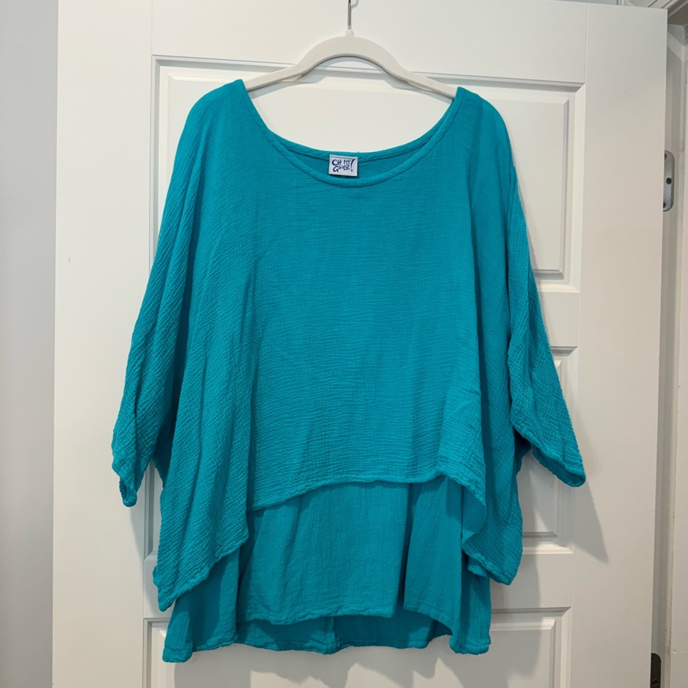 Oh My Gauze! S (0) Turquoise Cotton Layered Top
